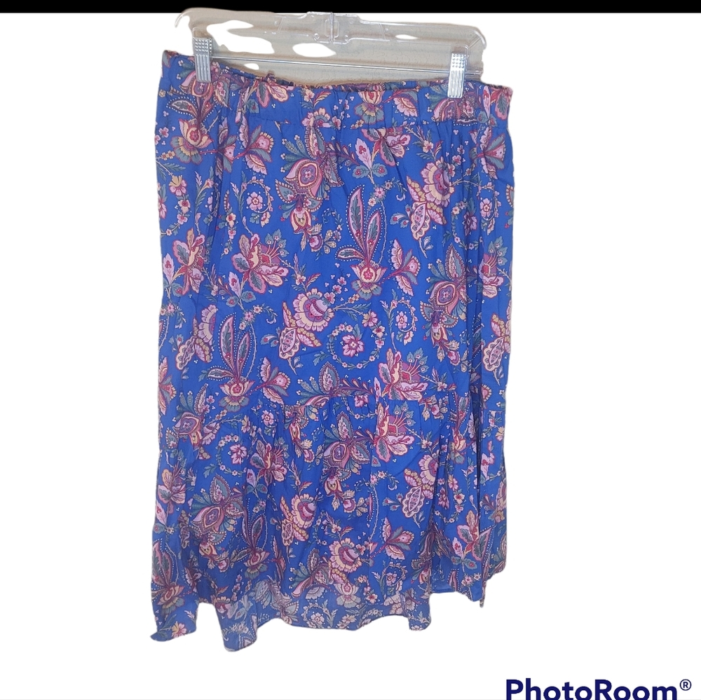 J Crew blue & pink floral & paisley print skirt. Size 14.